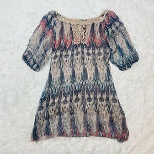 Marina Gigli Made in Italy 100% Silk Dress Tunic Lined Size S Balloon Sleeve